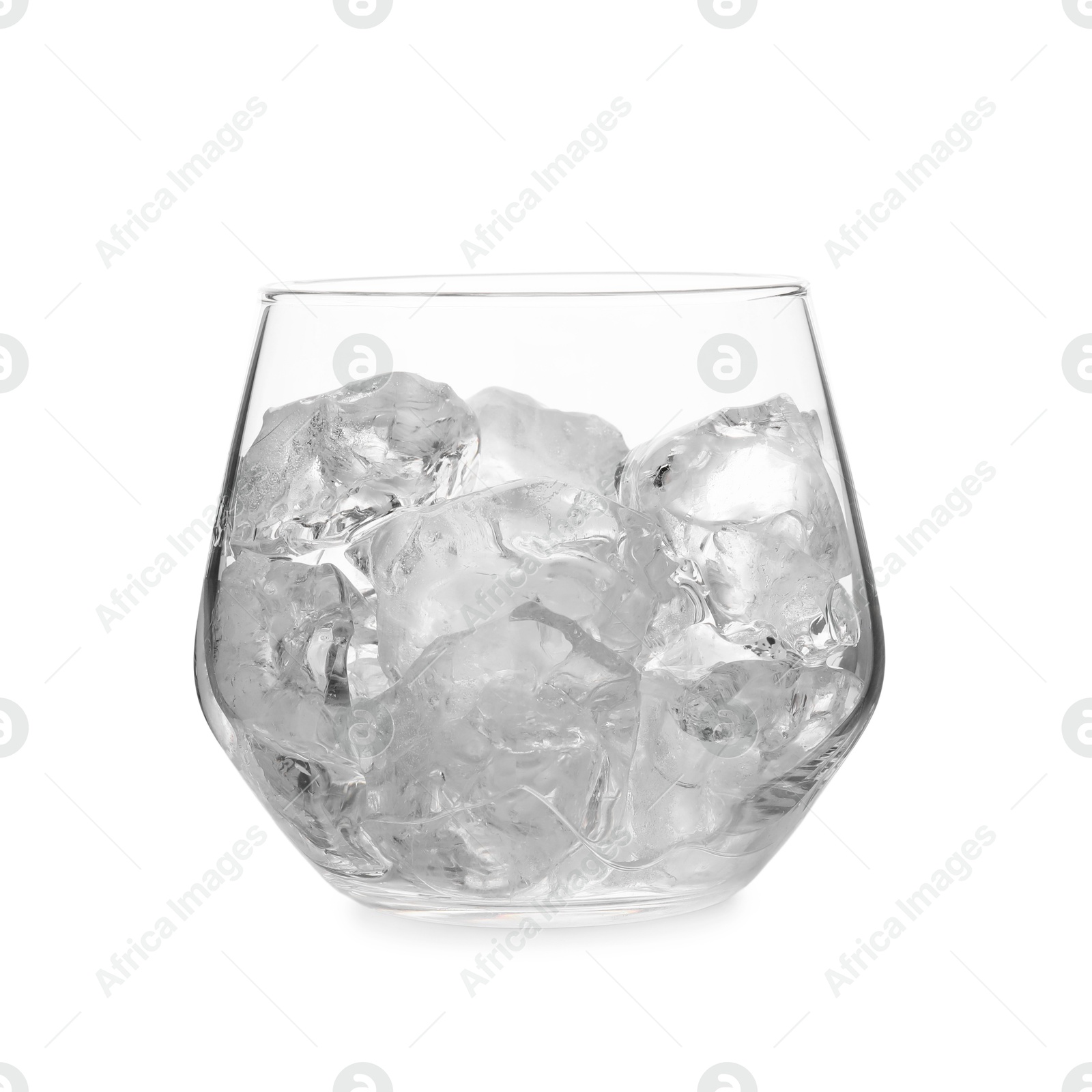 Photo of One glass with ice for refreshing drink isolated on white