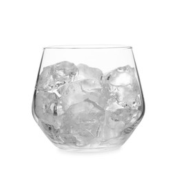 Photo of One glass with ice for refreshing drink isolated on white