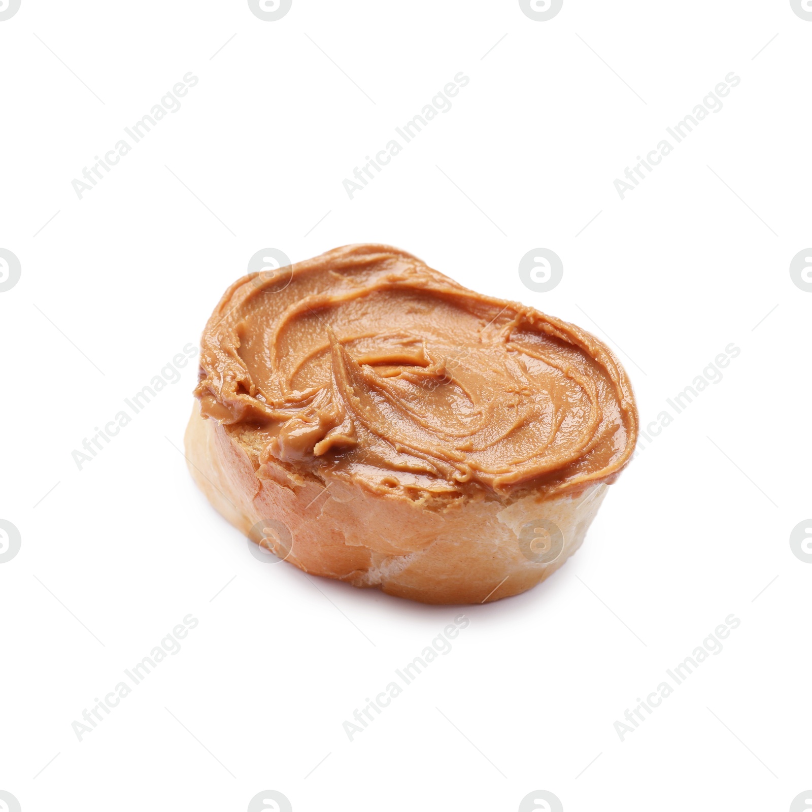 Photo of Tasty sandwich with peanut butter isolated on white