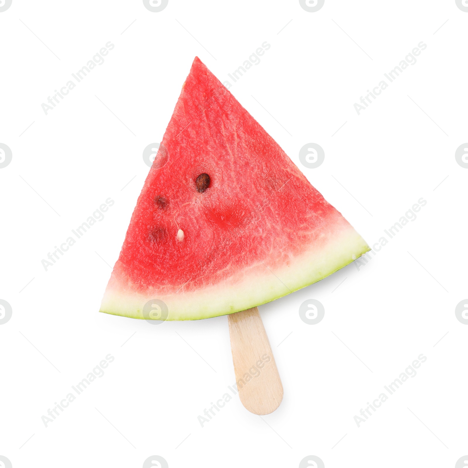 Photo of Piece of tasty watermelon isolated on white, top view