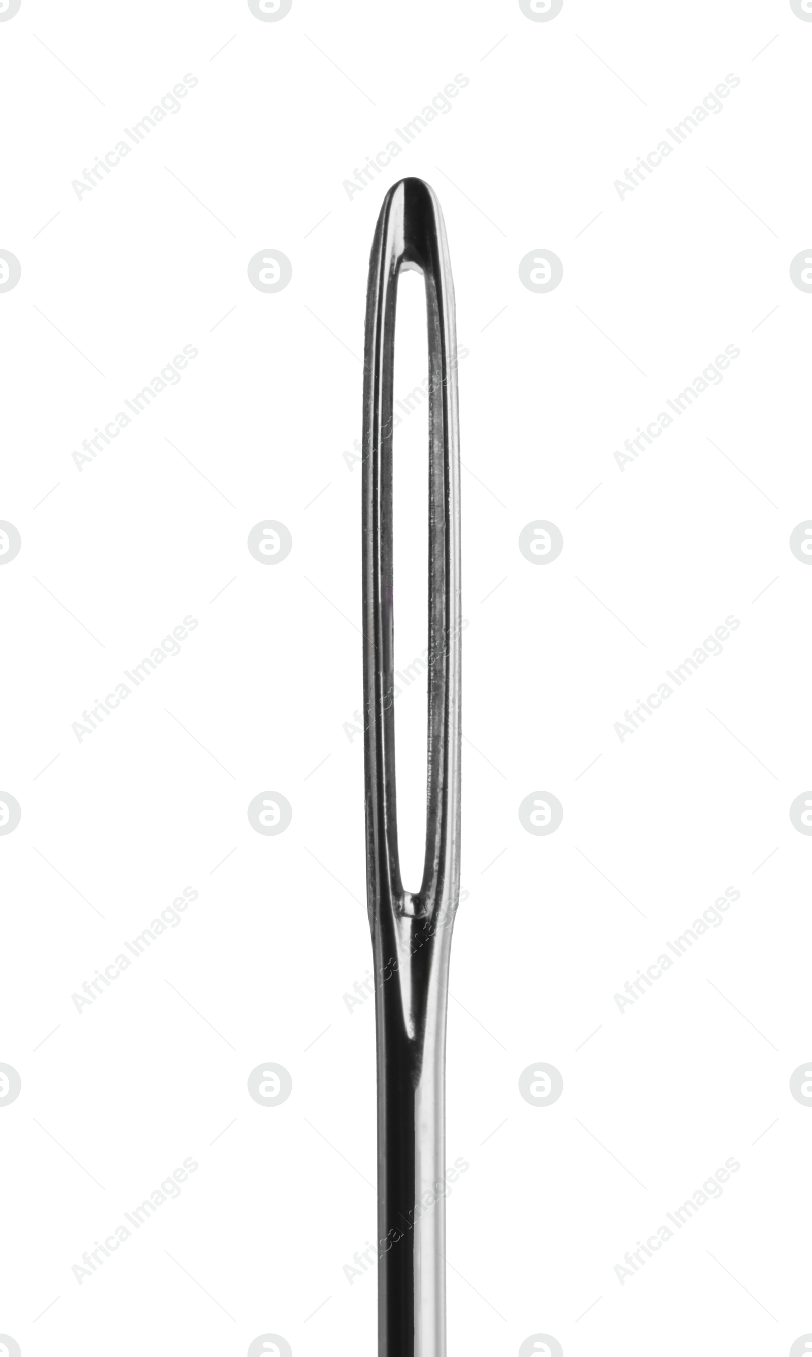 Photo of One new sewing needle isolated on white, closeup