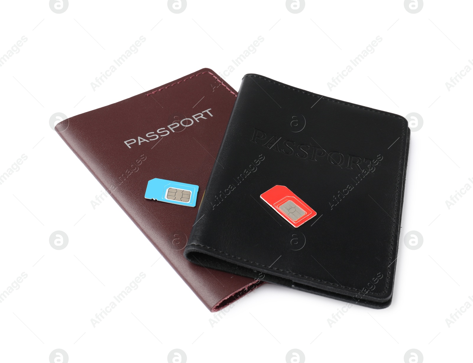 Photo of Passports and SIM cards isolated on white