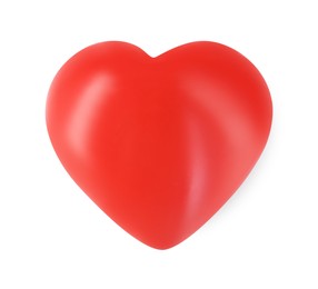 Photo of One red decorative heart isolated on white, top view