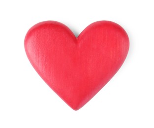 Photo of One red decorative heart isolated on white, top view