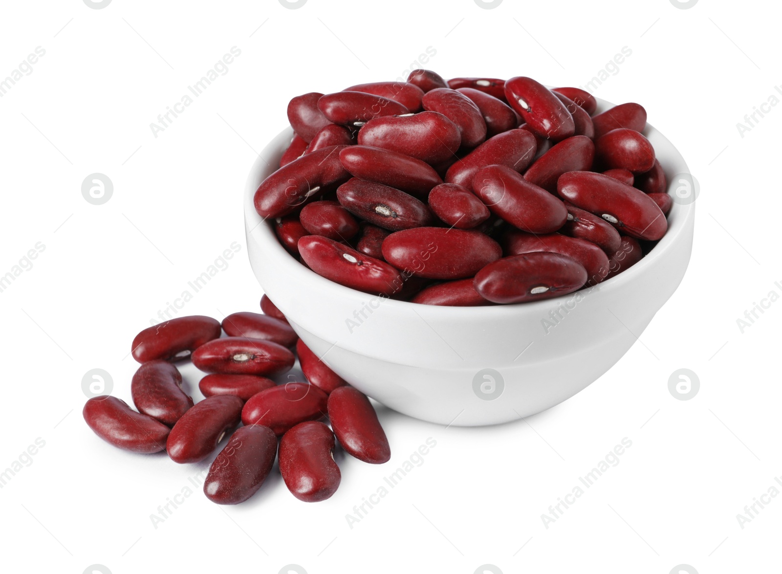 Photo of Dried red beans in bowl isolated on white