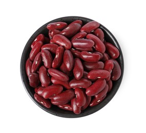 Photo of Dried red beans in bowl isolated on white, top view