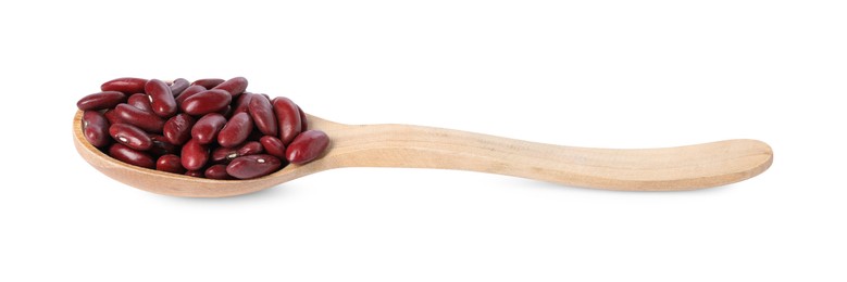 Photo of Dried red beans in spoon isolated on white