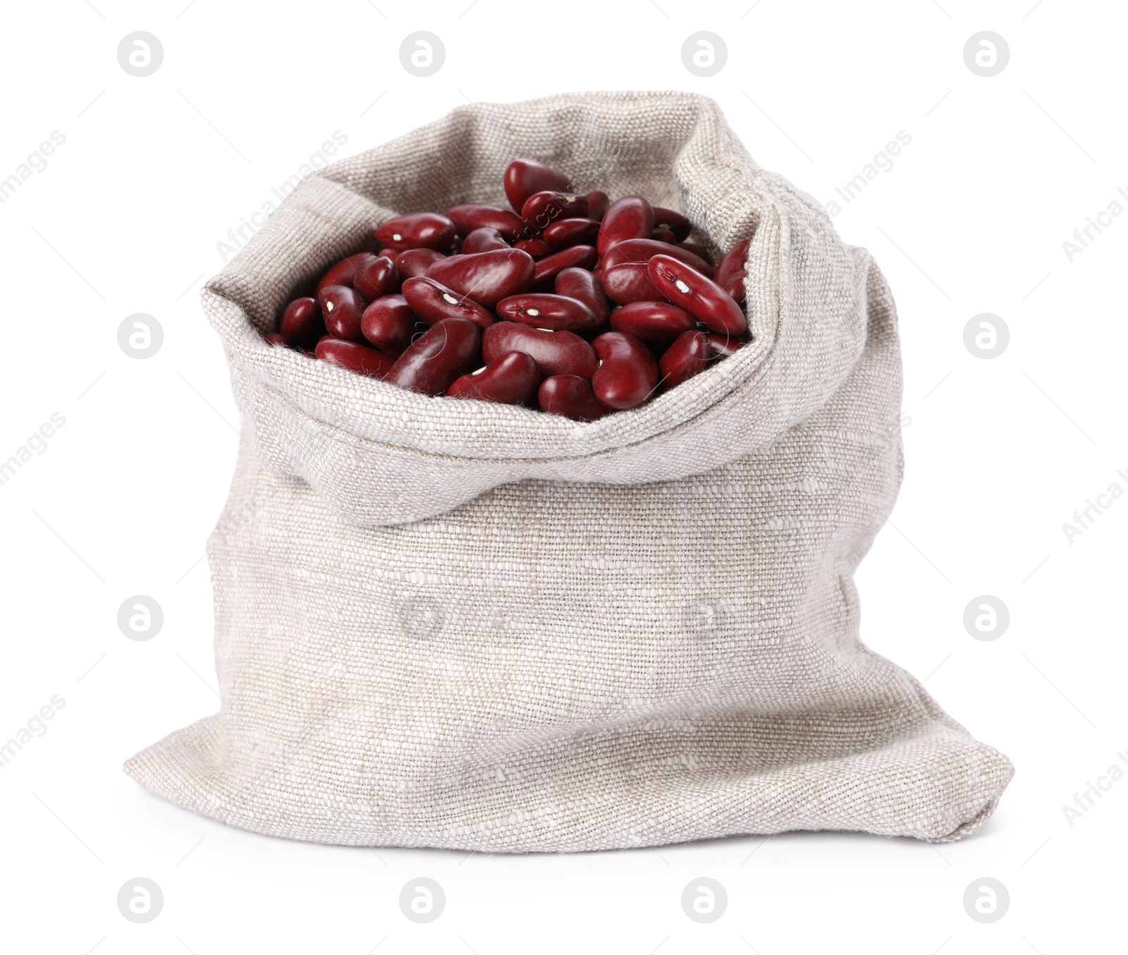 Photo of Dried red beans in burlap isolated on white