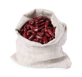 Photo of Dried red beans in burlap isolated on white