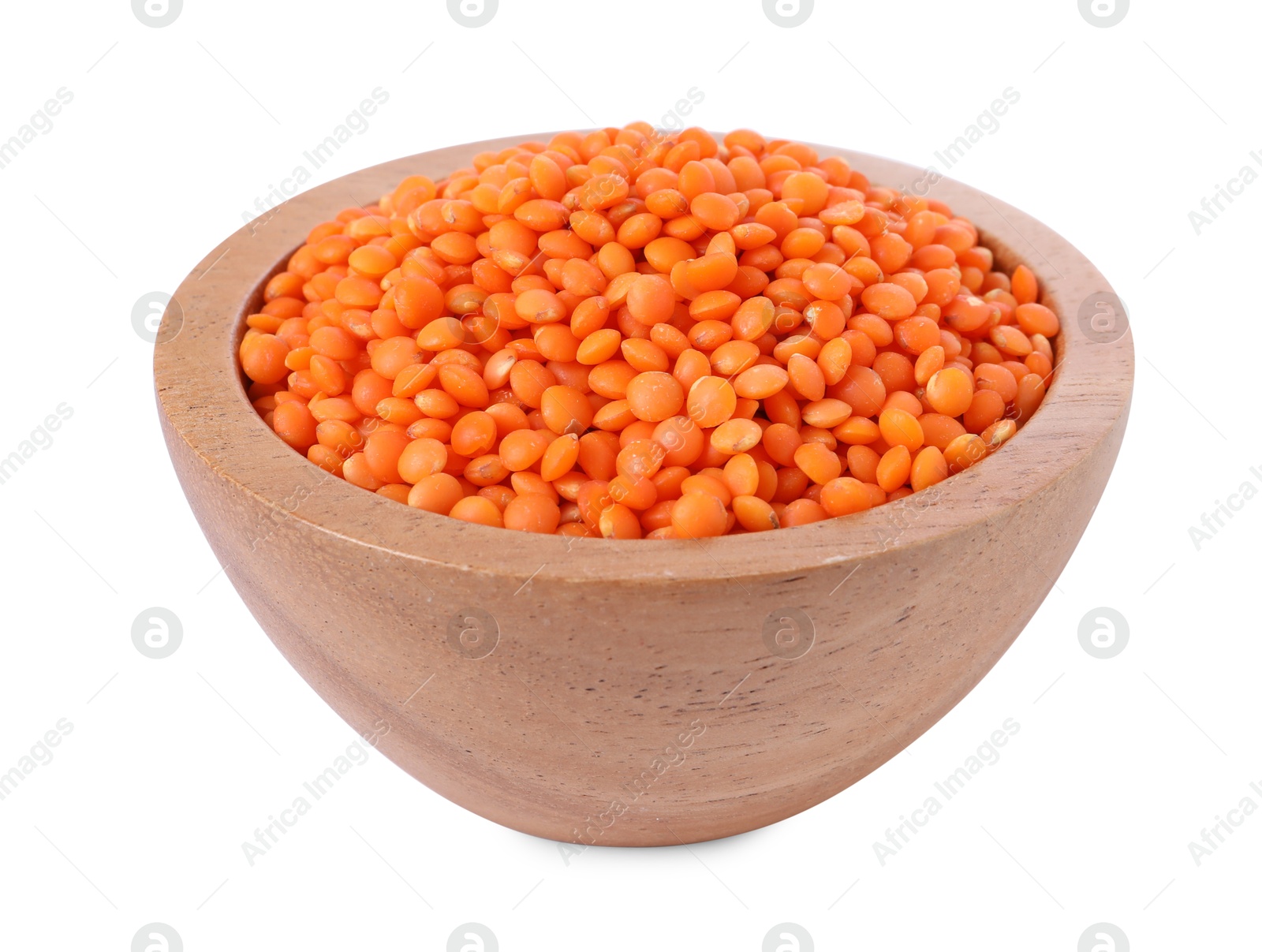 Photo of Raw lentils in bowl isolated on white