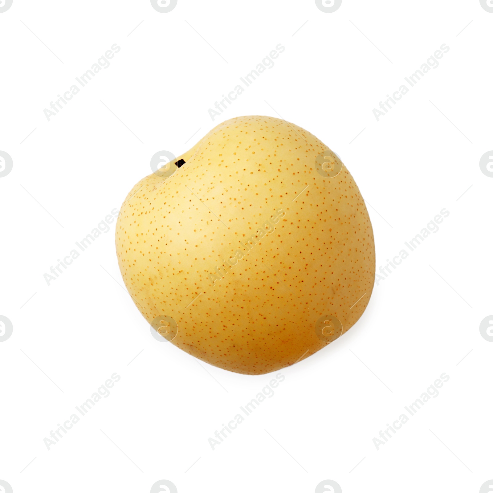 Photo of Delicious fresh apple pear isolated on white, top view