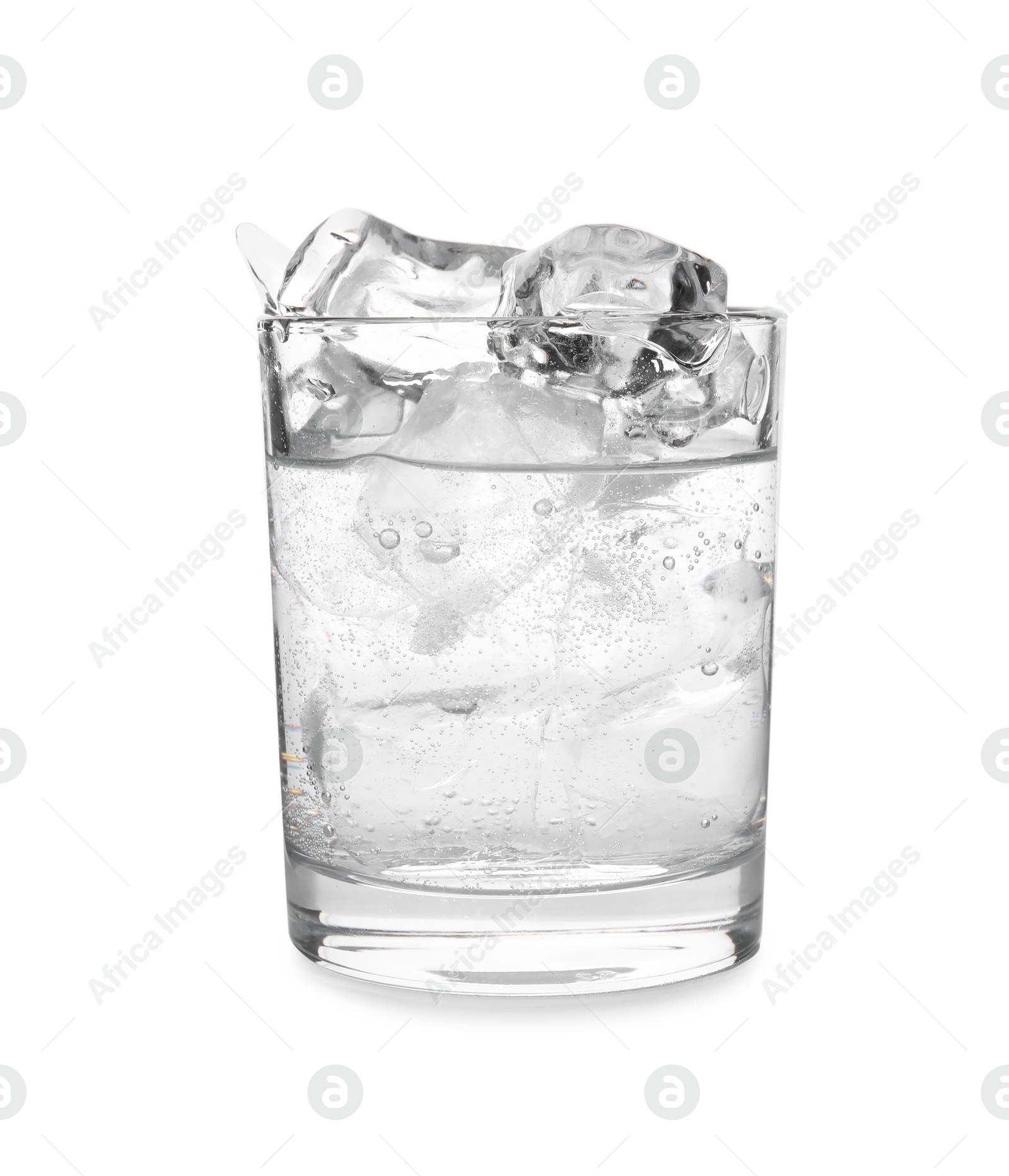 Photo of Refreshing water with ice in glass isolated on white