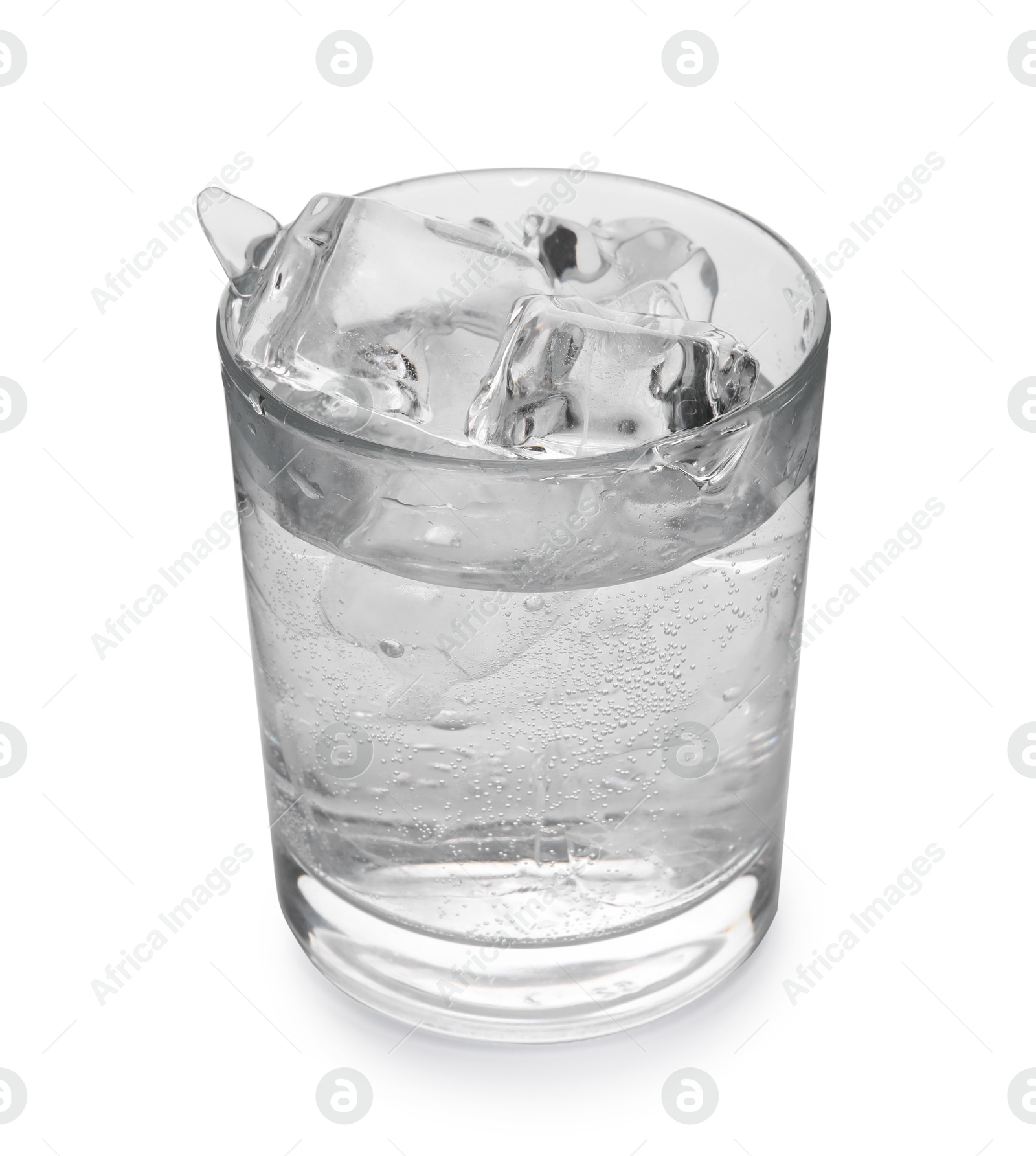 Photo of Refreshing water with ice in glass isolated on white