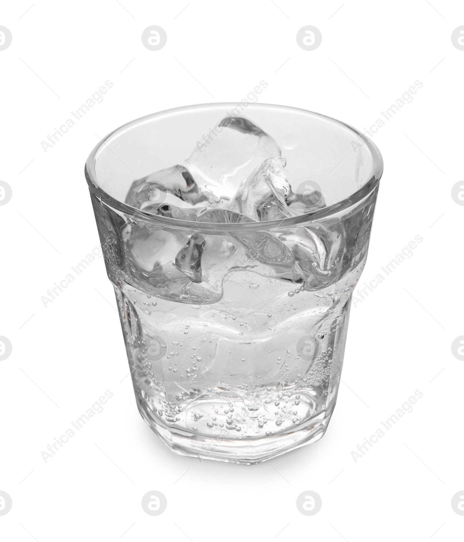 Photo of Refreshing water with ice in glass isolated on white