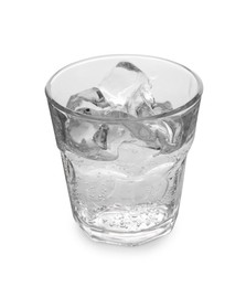 Photo of Refreshing water with ice in glass isolated on white