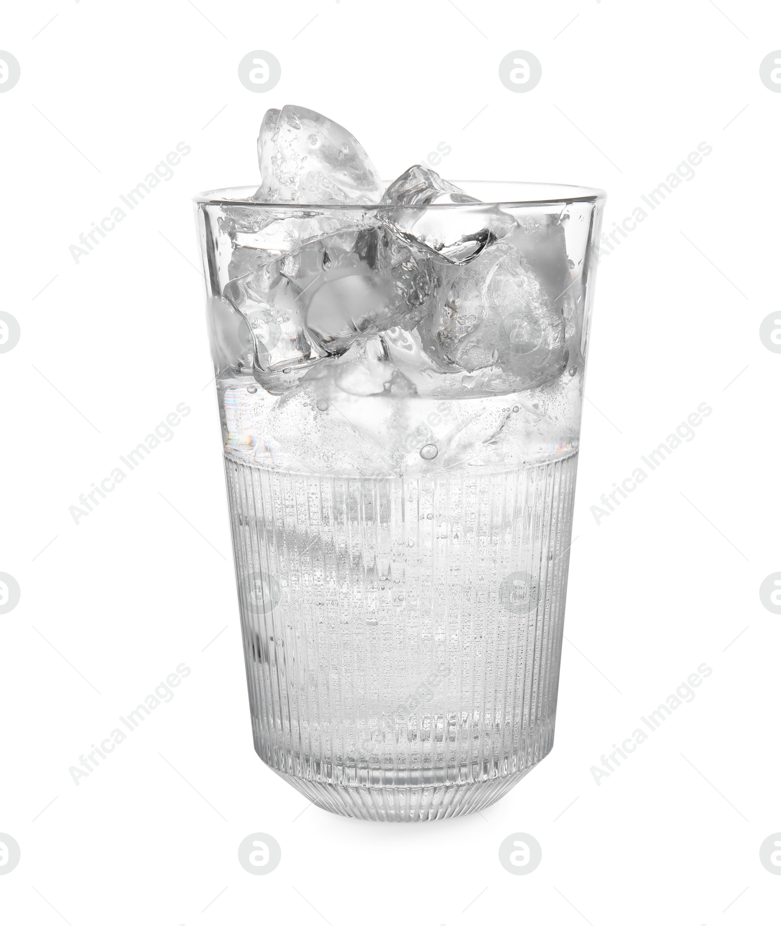 Photo of Refreshing water with ice in glass isolated on white