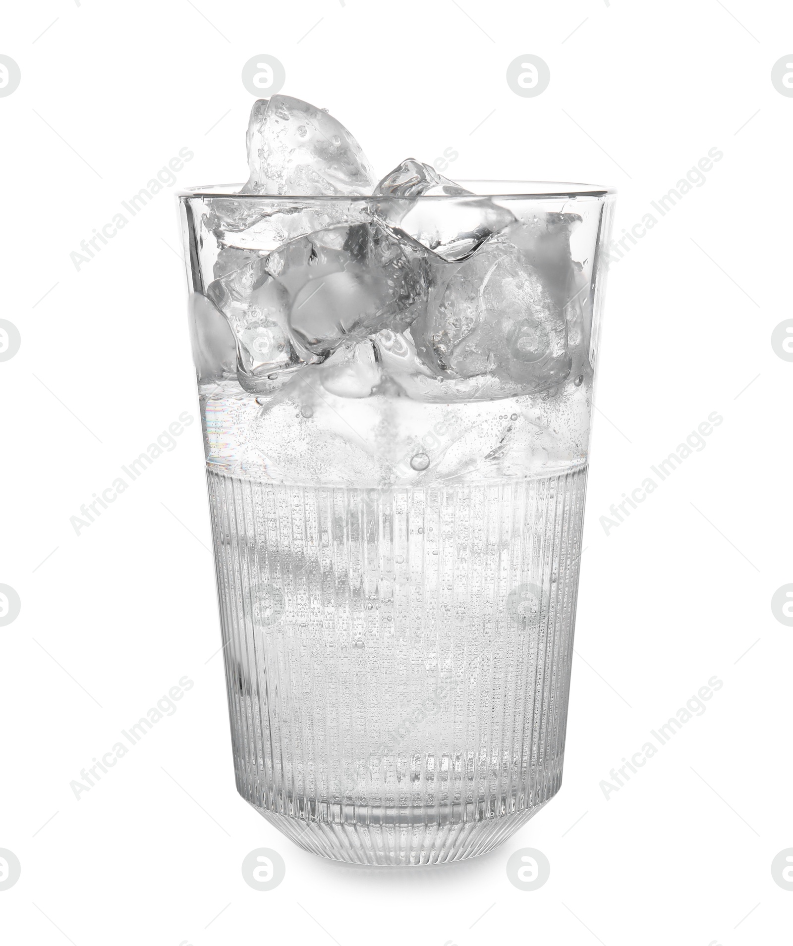 Photo of Refreshing water with ice in glass isolated on white