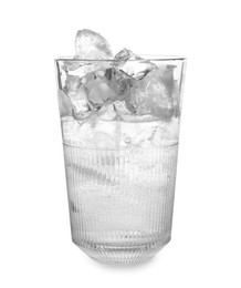 Photo of Refreshing water with ice in glass isolated on white