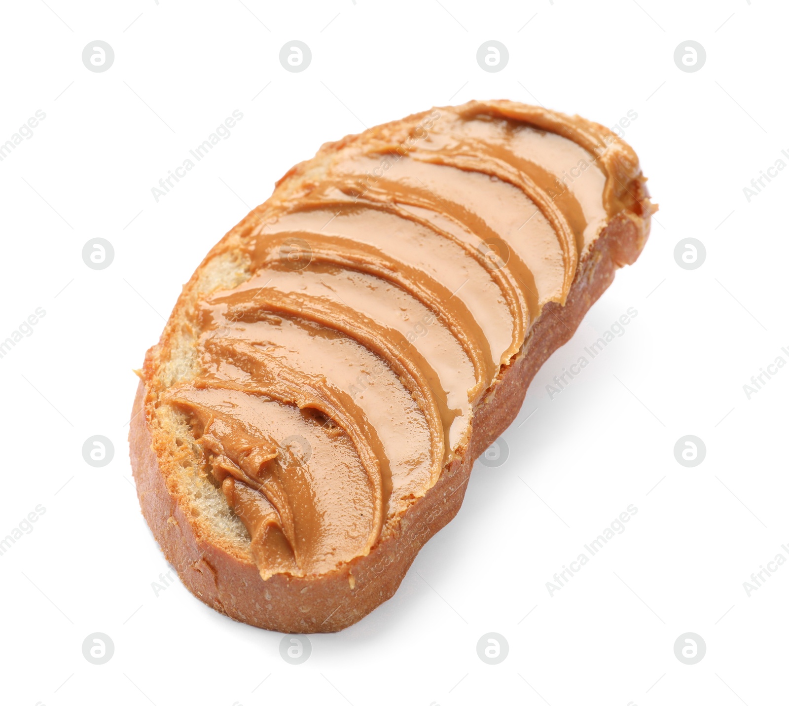 Photo of Tasty sandwich with peanut butter isolated on white