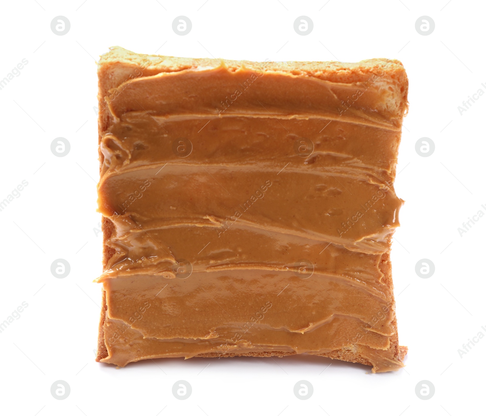 Photo of Tasty sandwich with peanut butter isolated on white