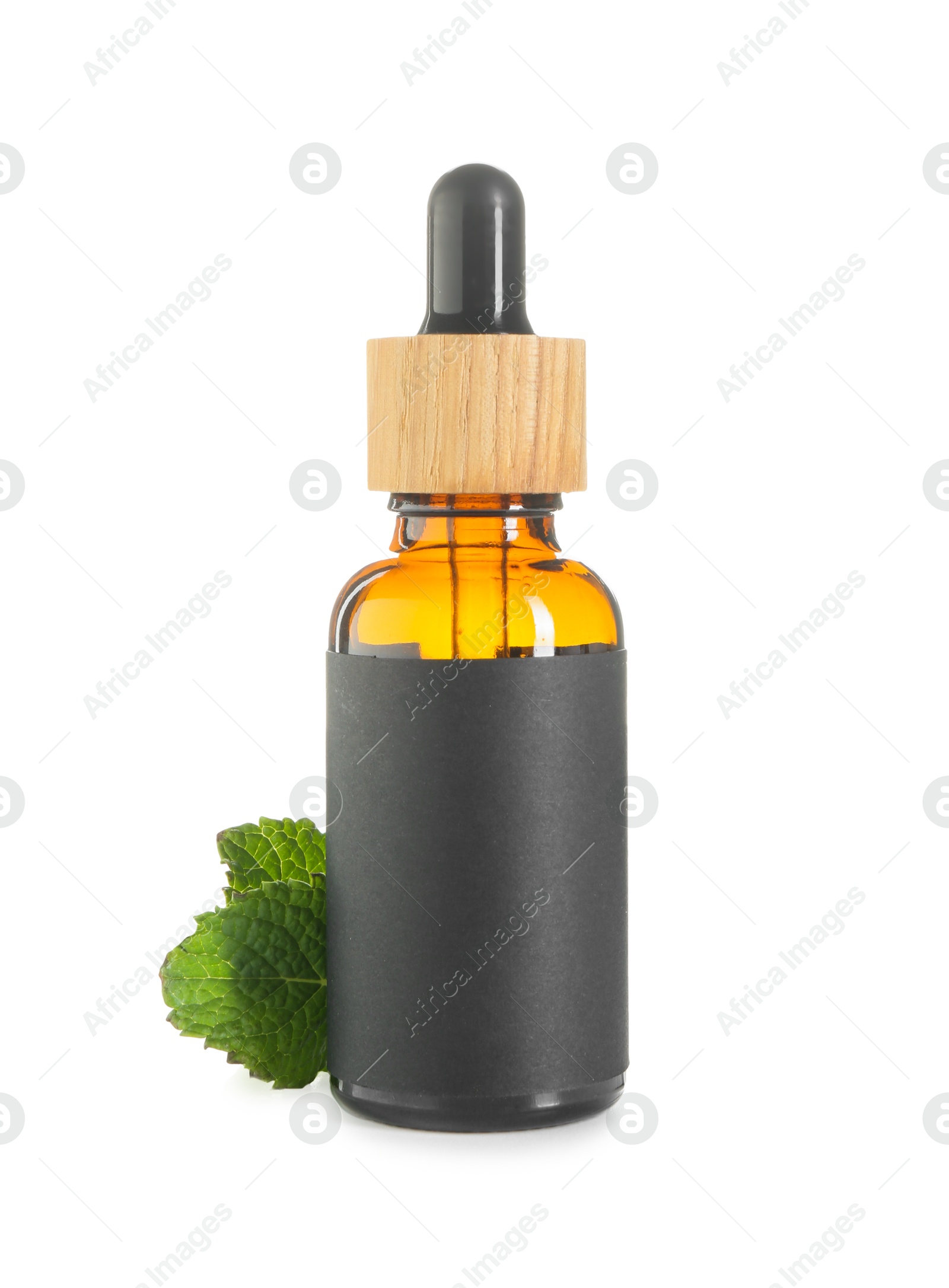 Photo of Bottle of tincture and mint isolated on white