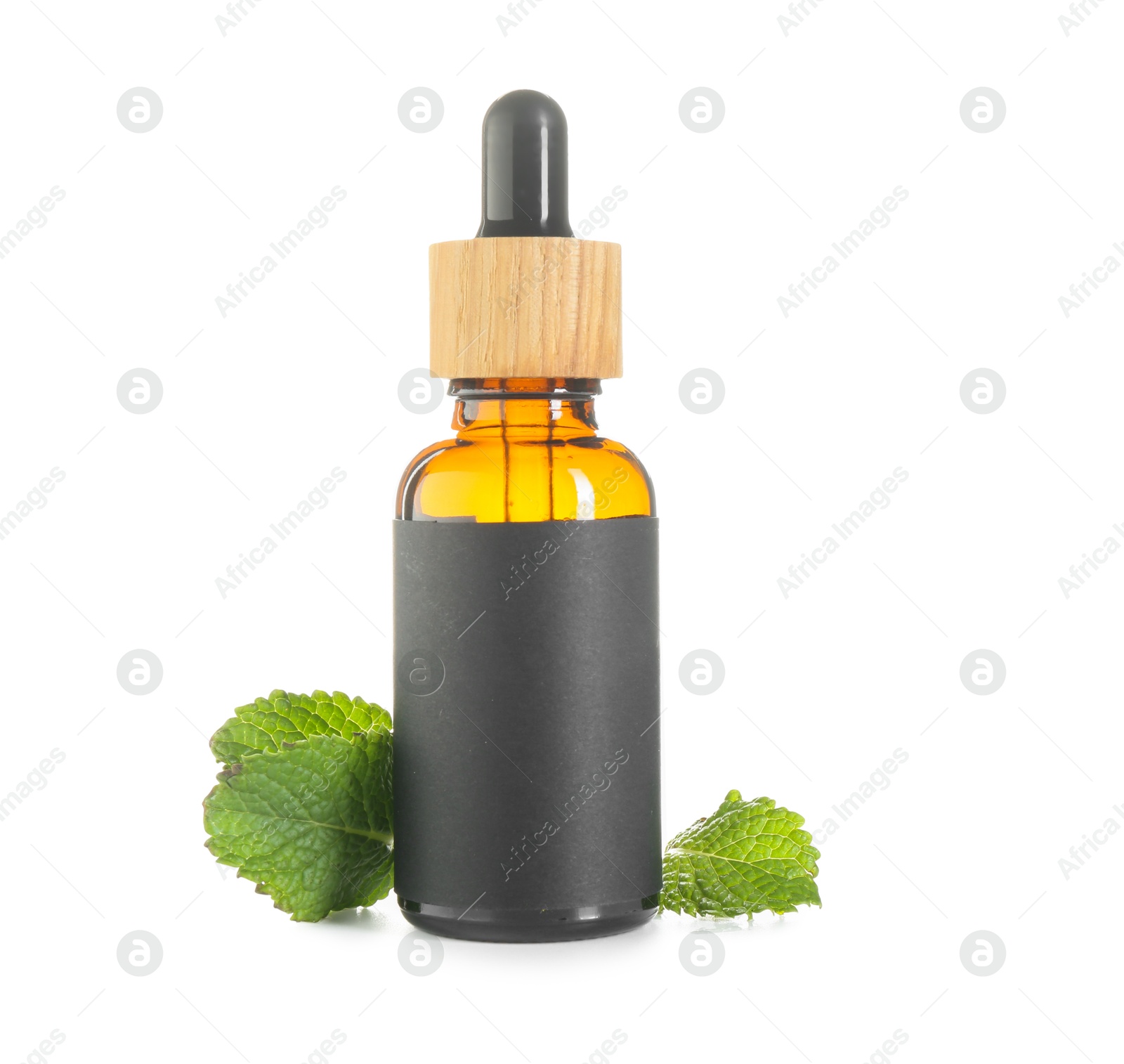 Photo of Bottle of tincture and mint isolated on white