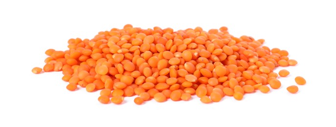 Photo of Pile of raw lentils isolated on white