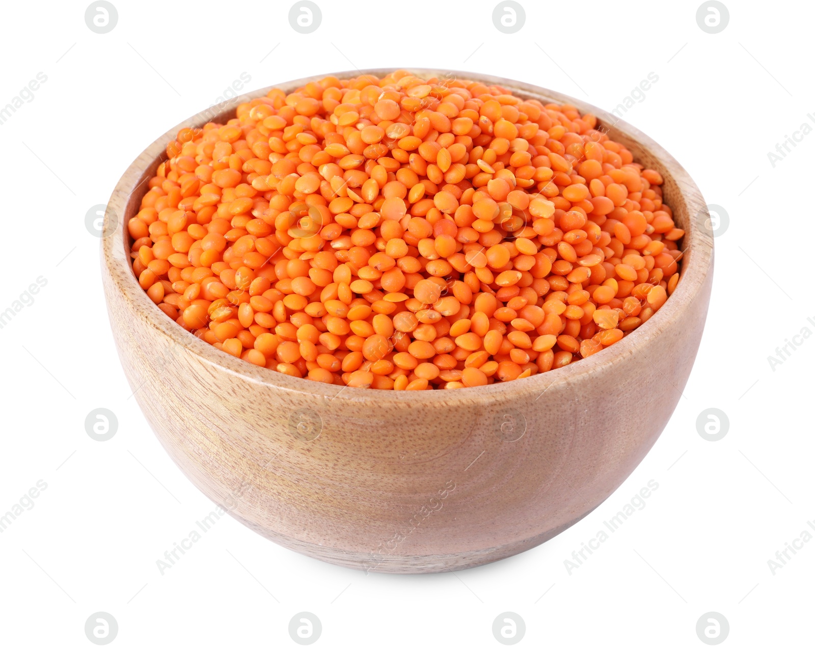 Photo of Raw lentils in bowl isolated on white