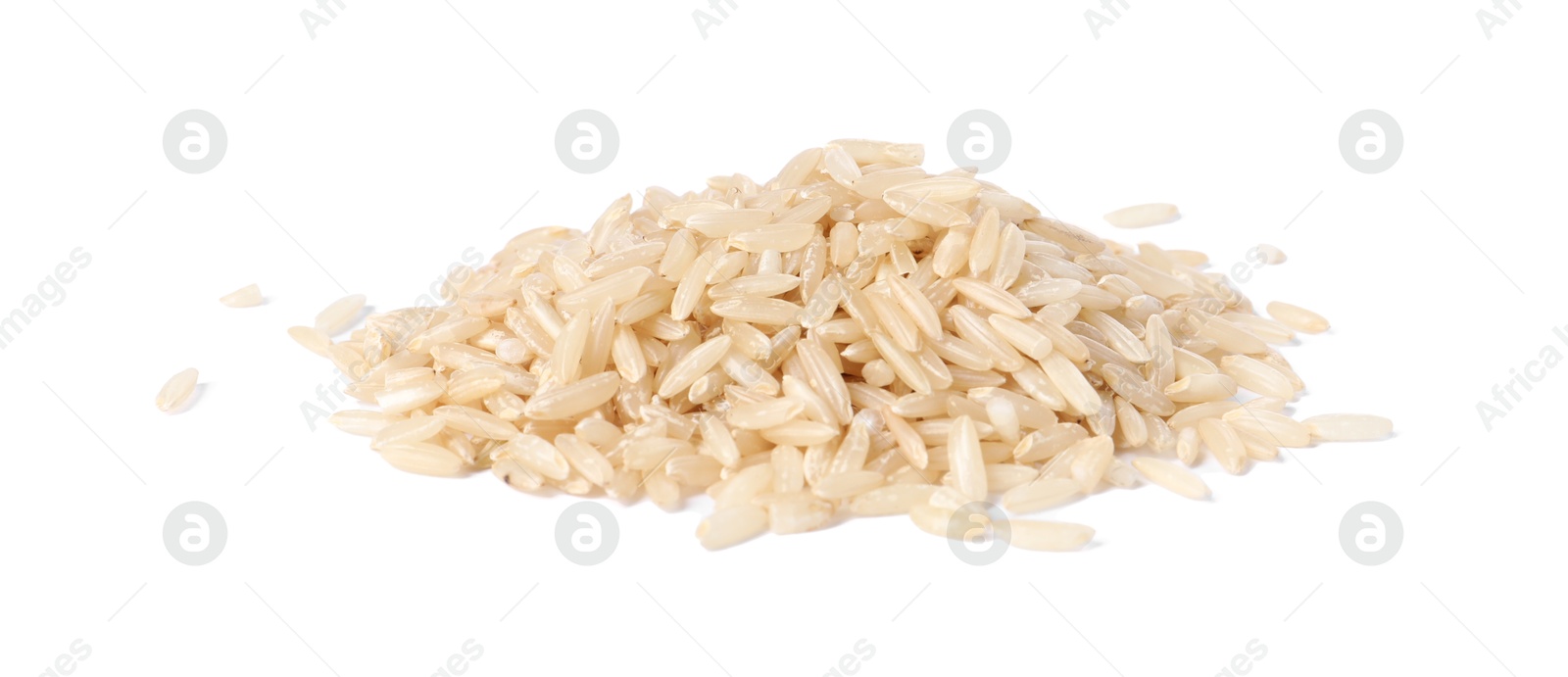 Photo of Pile of raw rice isolated on white