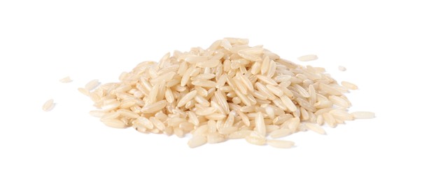 Photo of Pile of raw rice isolated on white