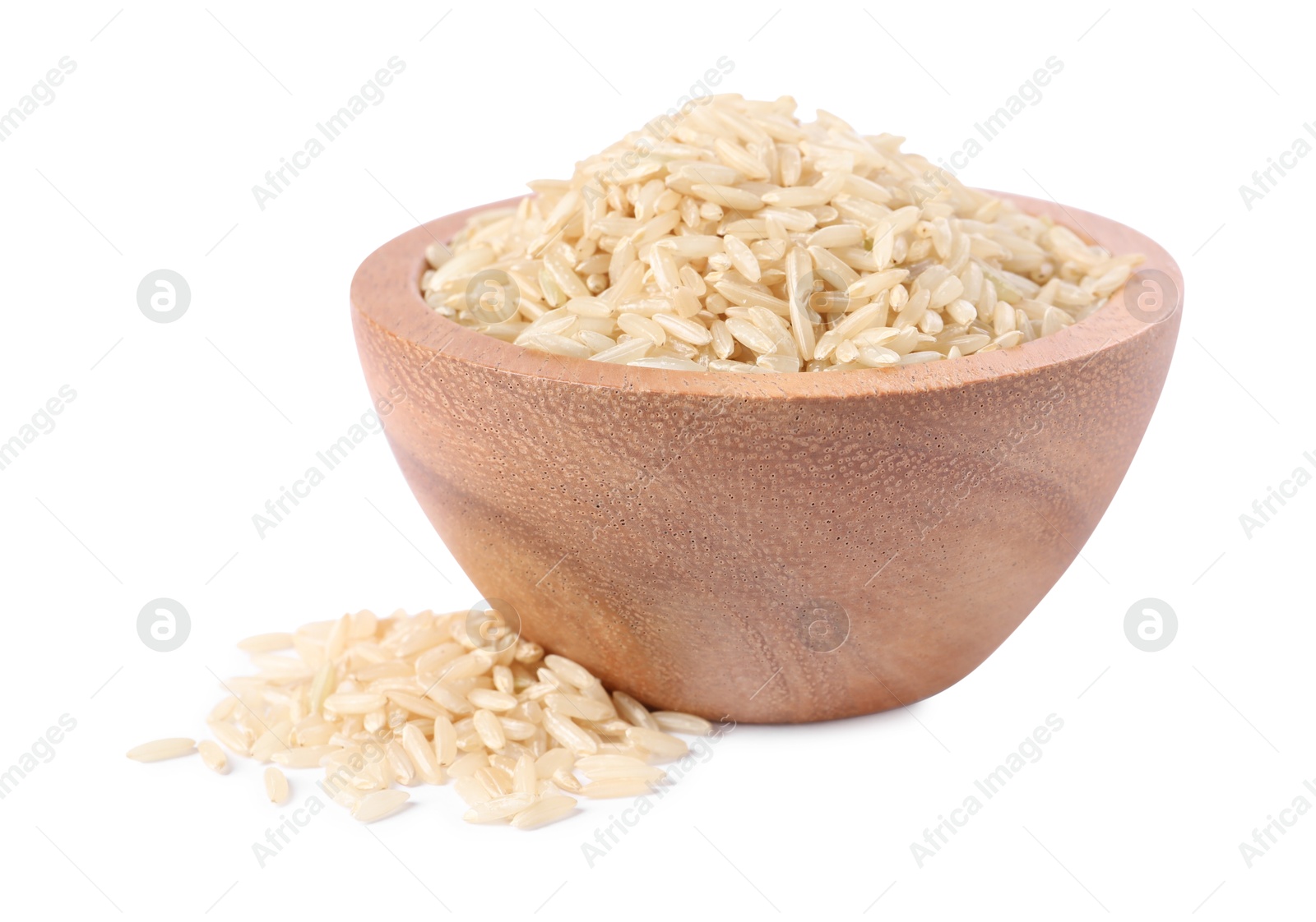 Photo of Raw rice in bowl isolated on white