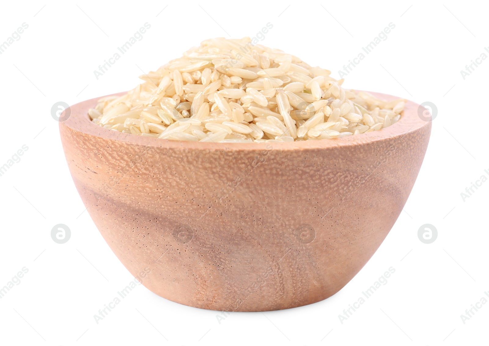 Photo of Raw rice in bowl isolated on white