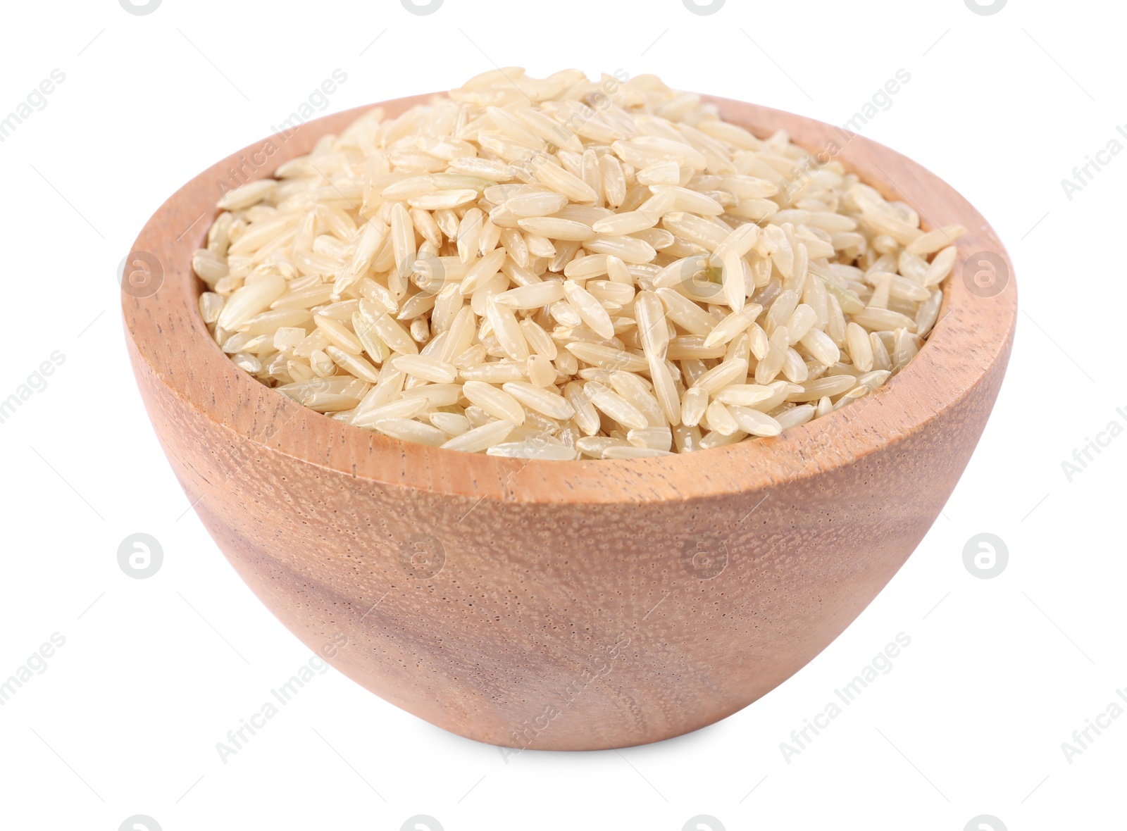 Photo of Raw rice in bowl isolated on white