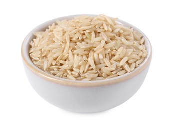 Photo of Raw rice in bowl isolated on white