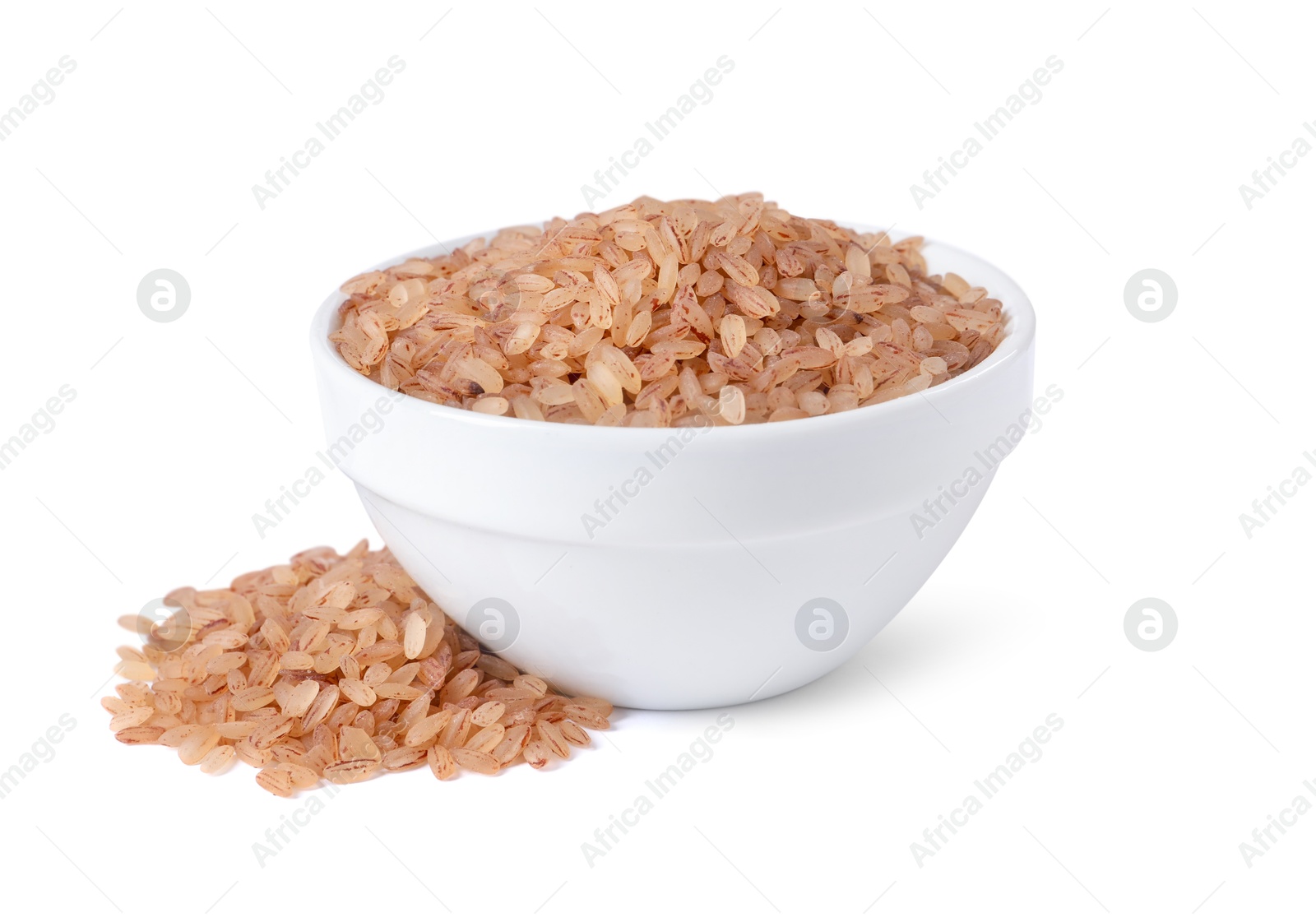 Photo of Raw organic matta rice in bowl isolated on white