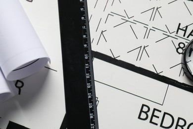 Ruler on different engineering drawings, top view