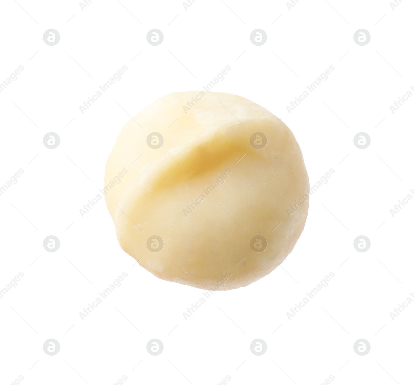 Photo of One peeled macadamia nut isolated on white