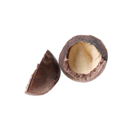 Photo of Part of macadamia nut shell isolated on white