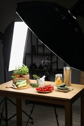 Photo of Shooting food in photo studio with professional lighting equipment