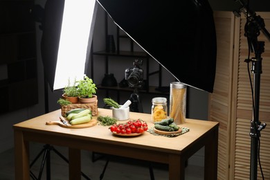 Photo of Shooting food in photo studio with professional lighting equipment