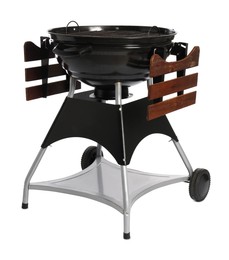 One black barbeque grill isolated on white. Cooking appliance