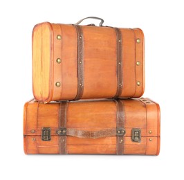 Two new wooden suitcases isolated on white