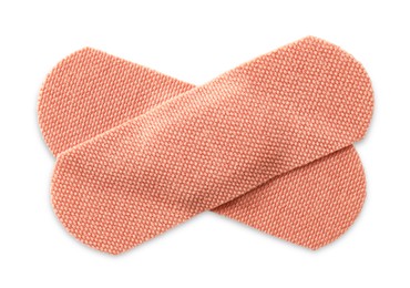 Photo of Medical adhesive bandages isolated on white, top view