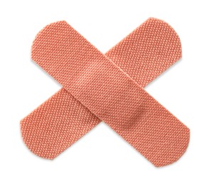 Photo of Medical adhesive bandages isolated on white, top view