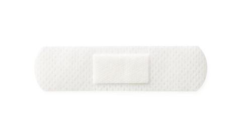 Photo of Medical adhesive bandage isolated on white, top view
