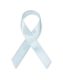 Light blue ribbon isolated on white, top view. Prostate cancer awareness