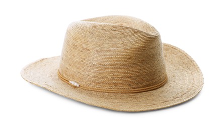 Photo of Straw hat isolated on white. Stylish headdress