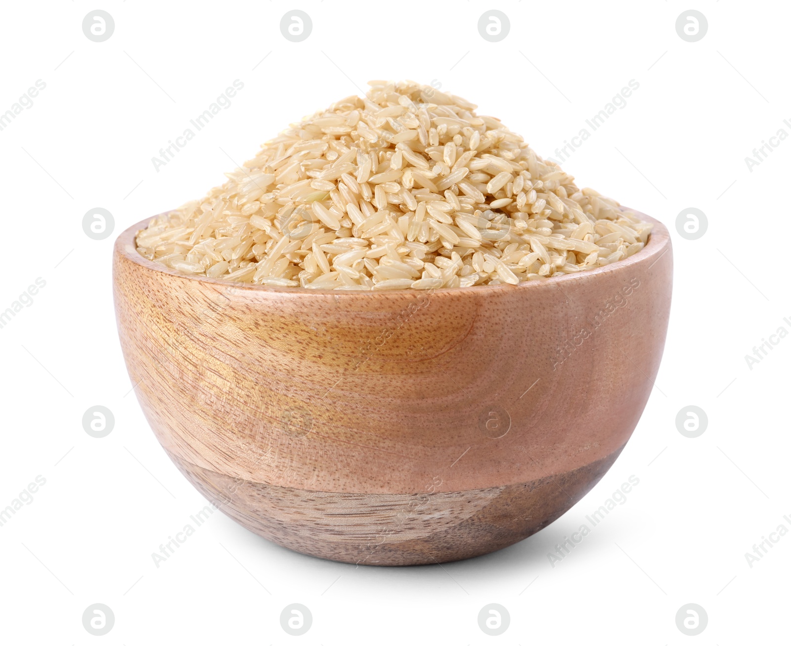 Photo of Raw rice in bowl isolated on white