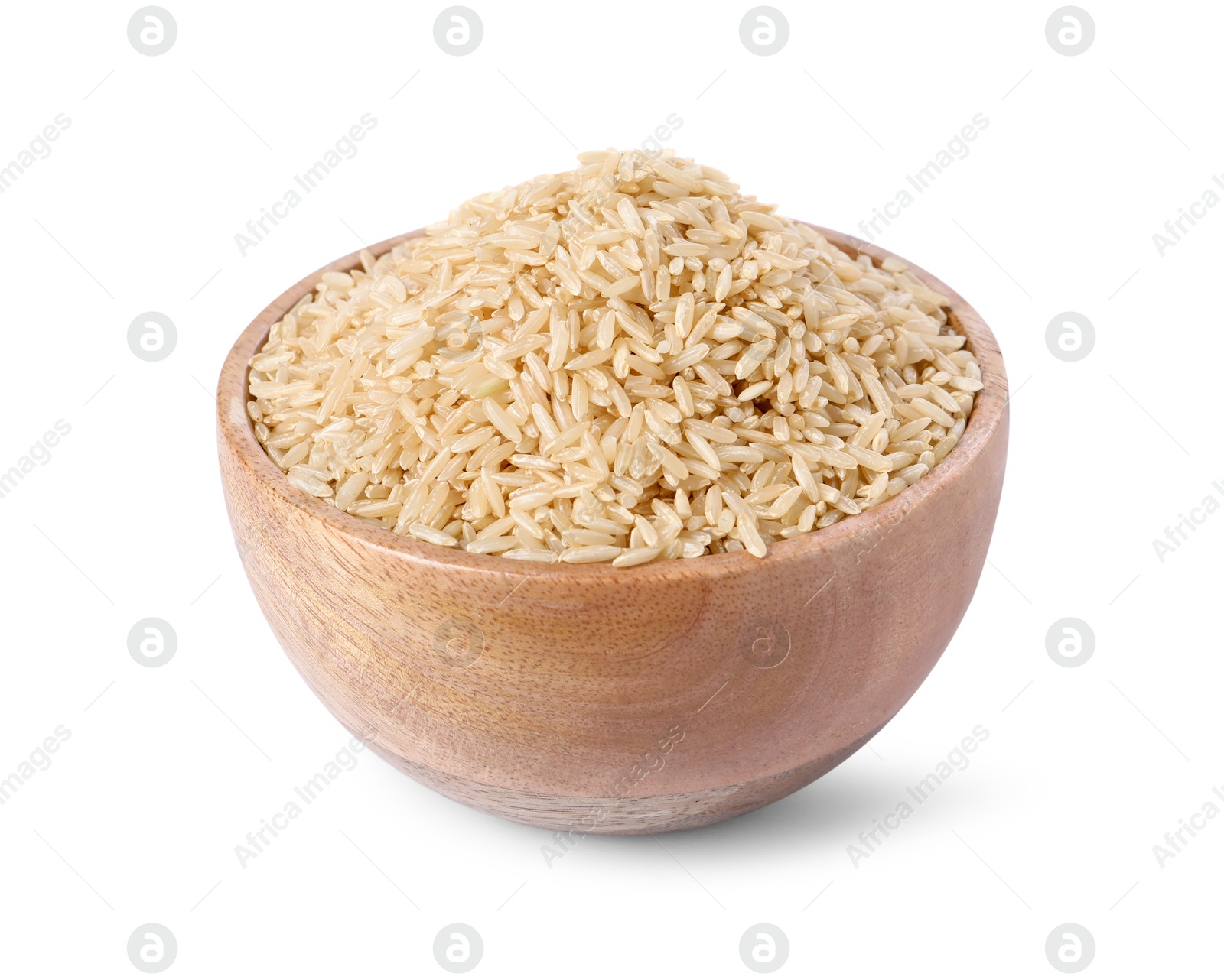 Photo of Raw rice in bowl isolated on white