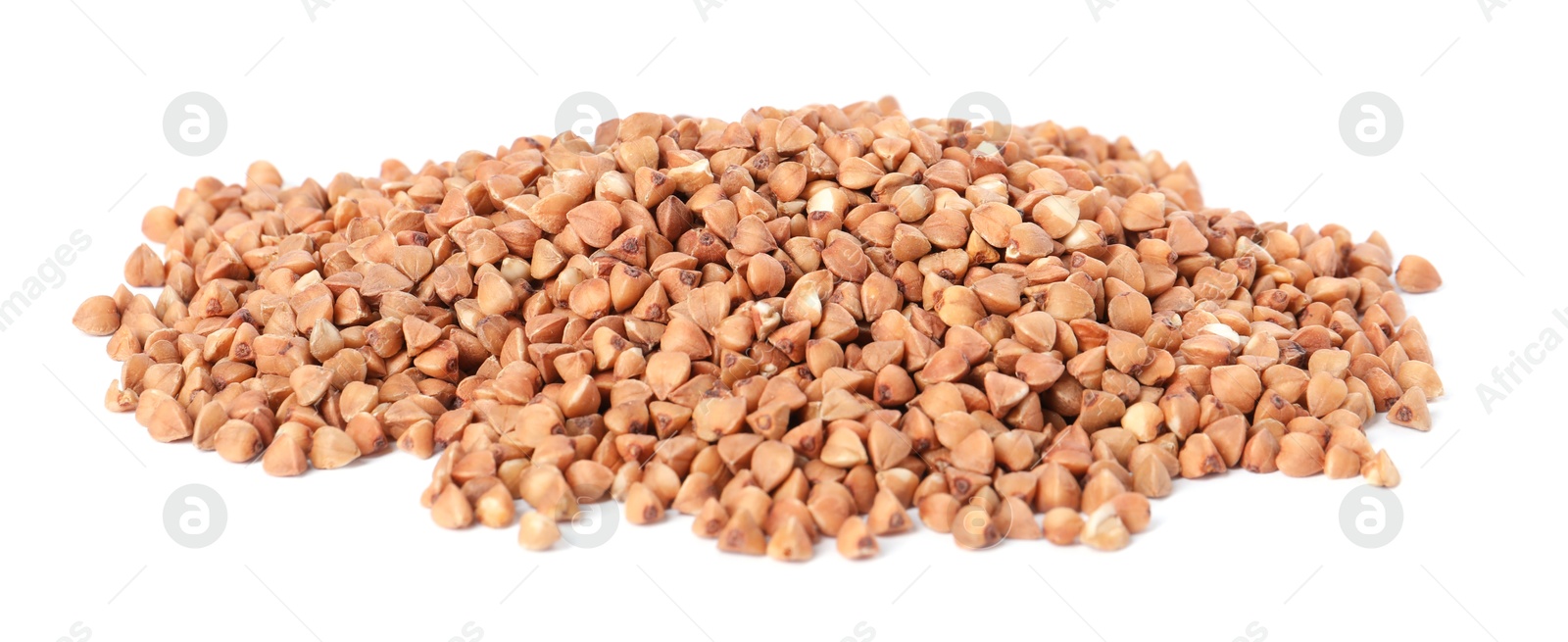 Photo of Pile of raw buckwheat isolated on white